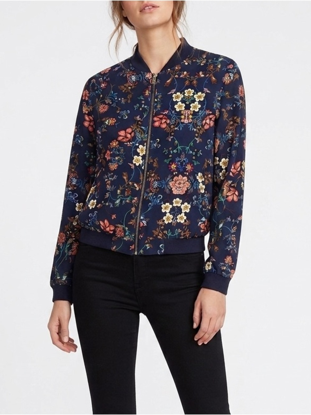 Navy Floral Bomber Jacket